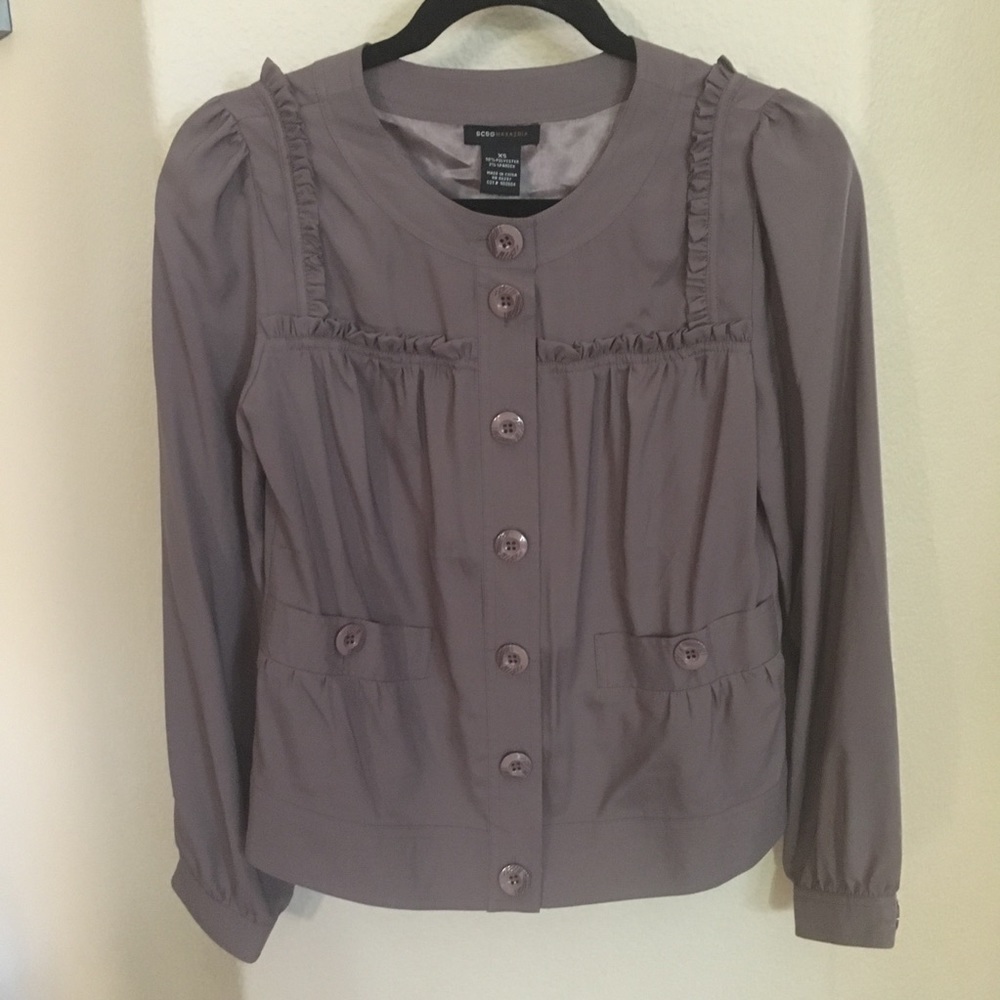 BCBG MAXAZRIA  Women Taupe Buttoned Top Size Xsmall
